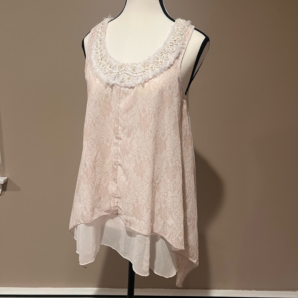 Pearl and sequin embellished flowy top